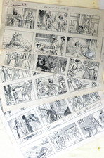 5 planches originales Dessins de FALCO vers 1910 histoire en images BD dessin