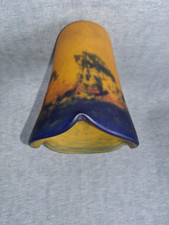 ANCIENNE TULIPE DE LAMPE LUSTRE PATE DE VERRE NOVERDY FRANCE orange/bleu