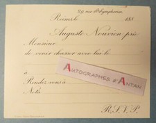 ● Auguste NOUVION Chasse carton d'invitation rue Saint Symphorien Graveur Stern