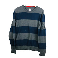 JCP pull homme taille L rayures 95% coton 5% cachemire bleu gris mens jumper