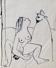 AMOUREUX SURRÉALISTES dessin art original portrait humour érotisme nus BELAUBRE