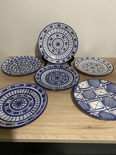 PICAULT Robert Vallauris 6 assiettes plates motif géométrique bleu