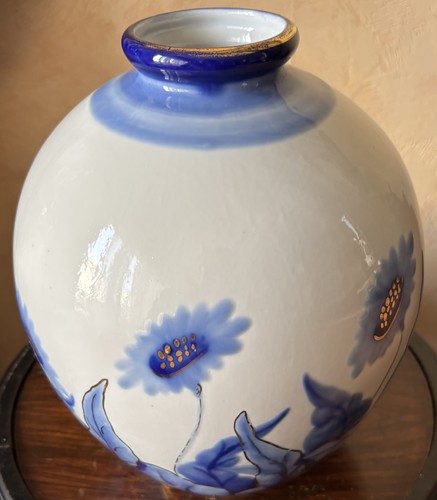 Vase décor bleu fleurs - vase,