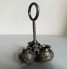 Ancien salerons argent massif Chine silver chinese export salt condiment set