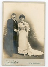 PHOTO CABINET carte c1900, un couple pose pour Mulot Paris Mariage Wedding