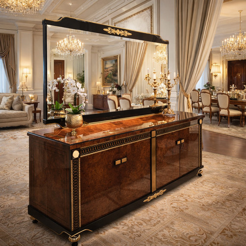 Luxury walnut buffet mirror - buffet,