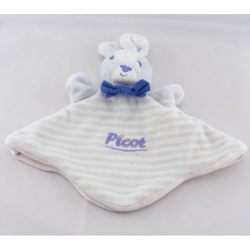 Doudou plat lapin bleu - bleu, rayé
