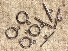 2pc - Fermoir T Toggle Métal Argenté Plaquage Rhodium 13 mm   4558550037831