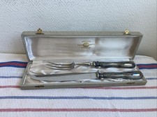 Ancien Coffret Sfam Couverts A Gigot Découpe Manche Metal Argenté 