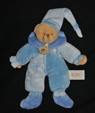 ?Doudou Ours Bleu BABY'NAT BABYNAT Arlequin Pantin Turquoise Peluche Etat NEUF