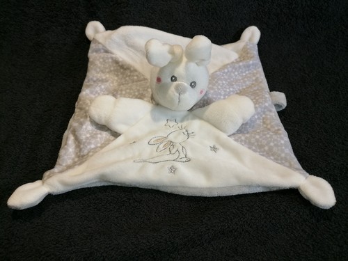 Doudou plat lapin - blanc, gris