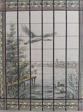 LOUIS STRUYS DESSIN AQUARELLE VITRAIL  LAC CANARD CIGOGNE VILLE ART NOUVEAU AN02