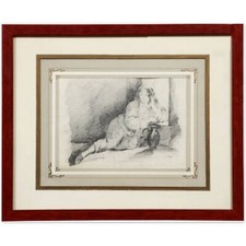 Ecole Française du XXe siècle "Femme alanguie"  Crayon/Papier - Annoté