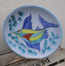 VINTAGE SUPERBE ASSIETTE MURALE  POTERIE PUIGDEMONT  ? DÉCOR POISSON 