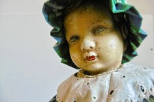 POUPÉE ANCIENNE TÊTE TERRE DE PIPE ? CORPS TISSU REMBOURRÉ- Ht 48 cm -1920/30