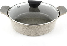 Kitchen Nonstick 2.5QT Low Stock Pot with Glass Lid, Healthy Cooking Casserole,