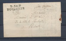 1816 Lettre P34P FOUGERES RARE mention Rcdé D'Office ILLE ET VILAINE (34) P4368