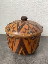 Ancien Pot En Bois Décoré Étoile Boîte Art Populaire