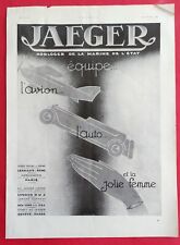 Pub presse: 1931 JAEGER Horloger de la Marine Equipe: Avion Auto et Jolie Femme
