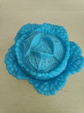 Boite Art Déco, bonbonnière en opaline bleue: Le CHOU signé Portieux France