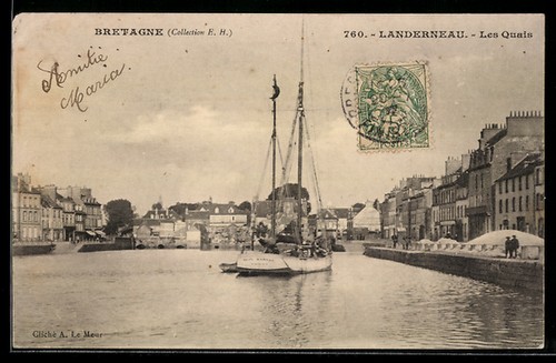 Cpa landerneau les quais - landerneau,, avec