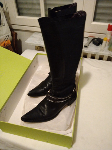 Bottes cuir noir élastique - cuir,