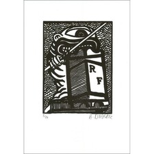 DI ROSA Hervé - Bois gravé "Le Jouteur à Sète, Noir" 33x24cm - 2022