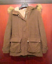 Manteau parka marron avec capuche en fausse fourrure, poches, t. 36
