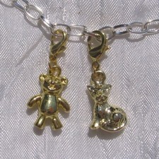 Breloque CHAT ou OURSON charm pendentif mousqueton métal doré pour bracelet  