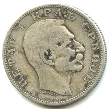 Serbie 2 dinars argent Pierre Ier 1904 n°5792