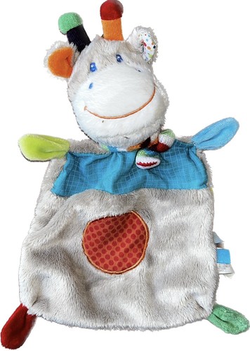 Doudou plat gris bleu - gris, orange