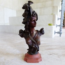 ANTON NELSON ( 1849 - 1910 ) : SUPERB  ANTIQUE  ART NOUVEAU WOMAN  BRONZE BUST