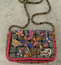 Sac effet tweed gris sequins et parles rose multicolore bandoulière chaine ZARA