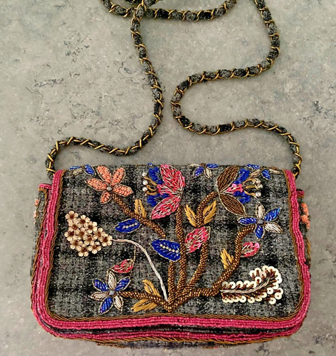 Sac effet tweed gris - , sequins