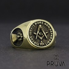 Y07 BAGUE CHEVALIÈRE EN ARGENT MASSIF 925K PERSONNALISÉE PLAQUÉ OR MAÇONNIQUE...