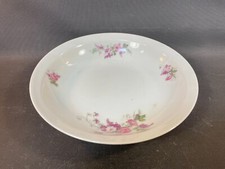 Ancien grand plat creux de table en porcelaine à feu 9 1/2 déco fleurs vintage