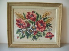 Ancien canevas bouquet fleurs
