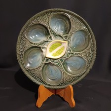 Assiettes à Huitres Saint Clément Barbotine Vert Bleu Jaune 