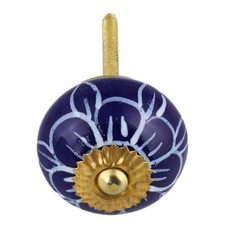 Bouton de meuble en céramique Poignée de porte Motif fleur bleu-blanc