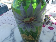 ANCIEN VASE EN VERRE LEGRAS NON SIGNE DECOR DE FLEURS EMAILLEES