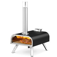 BIGHORN Grand Four à Pizza en acier inoxydable16'', Granulés + Portable, noir