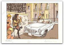 Ex-libris Walthéry Stalner Pin-up et voiture Volvo P1800 signé 200ex 21x29,7 cm