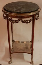 1900' Guéridon En Métal Argenté Plateau Marbre Vert De Mer Diamètre 51 cm