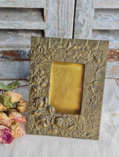 ANCIEN CADRE PHOTO LAITON BRONZE RELIEF FLEURS INSECTES PAPILLON ART NOUVEAU