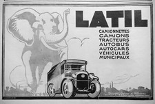 PUBLICITÉ PRESSE 1925 LATIL TRACTEUR AGRICOLE CAMION AUTOBUS AUTOCAR - ELEPHANT