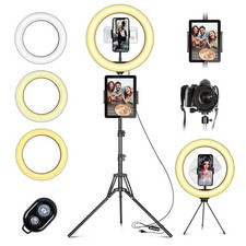 LED Ring Light avec Trépied et Support de Téléphone 10" Anneau Lumière avec T...