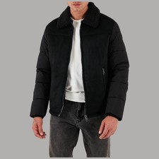 Guess Veste Noir Écho Cuir de Mouton Avec Courtepointe Homme M5BL79 W2292 Jblk