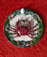 Assiette Barbotine Majolique Crabe Faïence par Roques Gaeiras Obidos