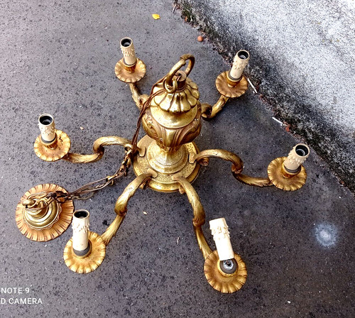Lustre bronze doré massif - lustre,