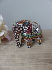 Figurine d'éléphant noir en mosaïque, miroir et perles, art indien